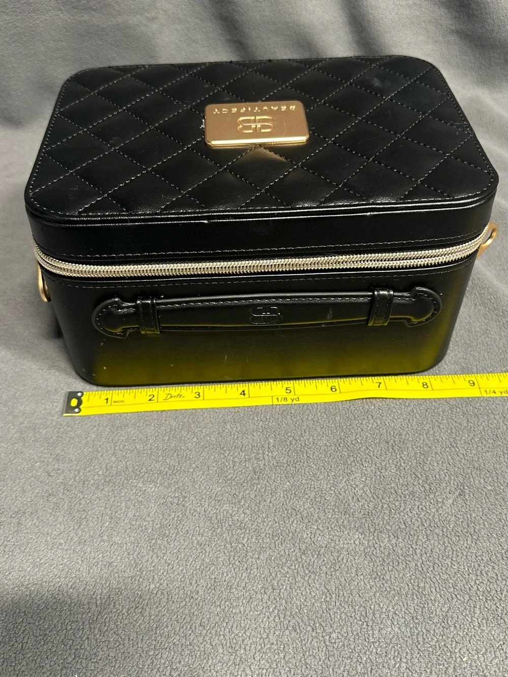Quilted Black Cosmetic Case with Gold Hardware